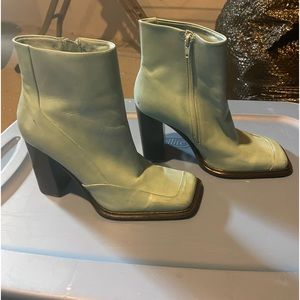 Light blue square toe heeled bootie